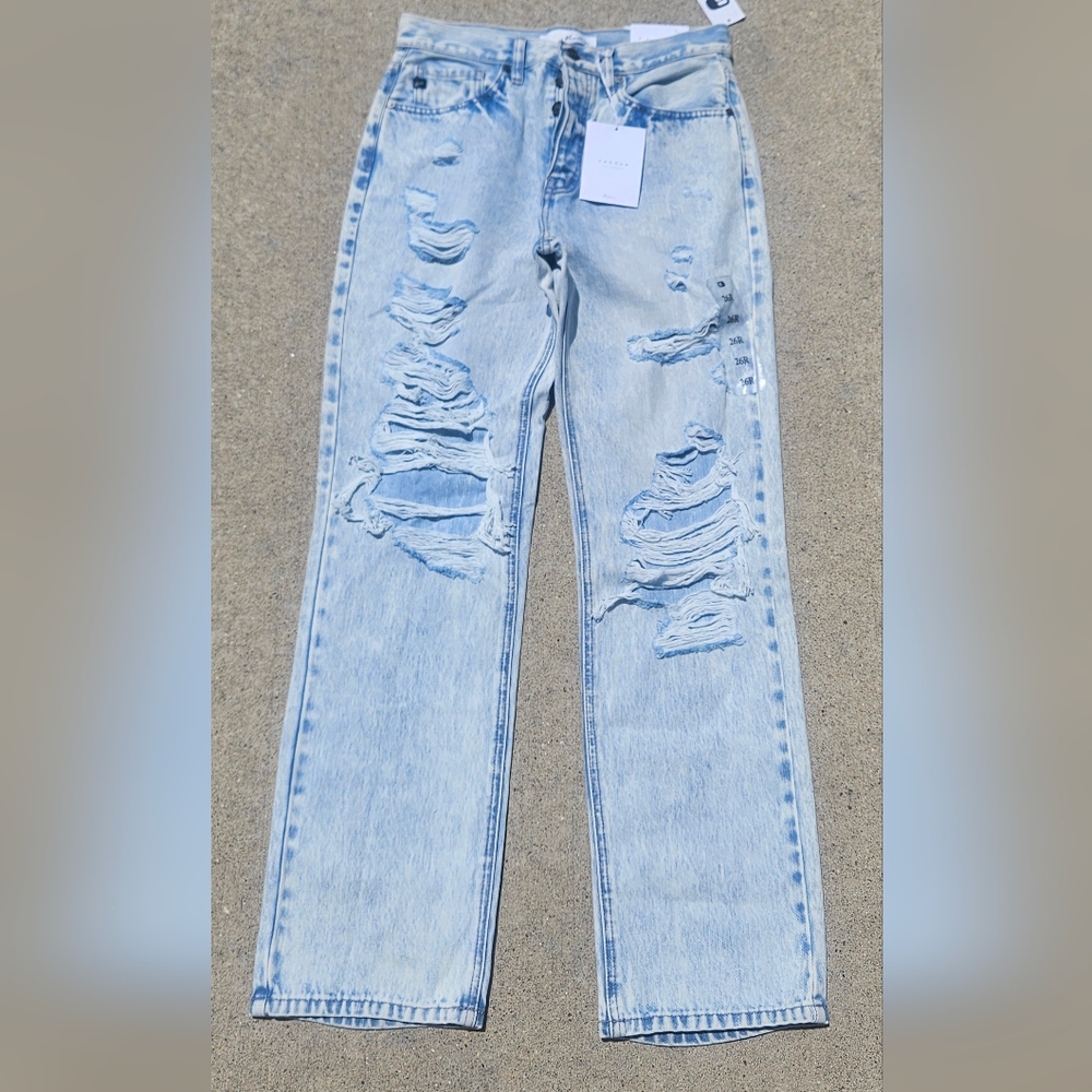 KanCan Light Blue Distressed Straight Leg Jeans